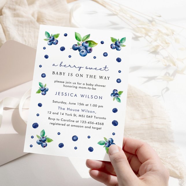 Modern Berry Sweet Baby Shower Blueberries Invitation (Creator Uploaded)