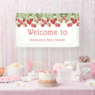 Modern Berry Sweet Strawberry Welcome Baby Shower Banner