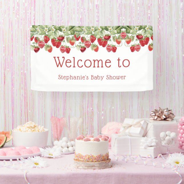 Modern Berry Sweet Strawberry Welcome Baby Shower Banner (Party)