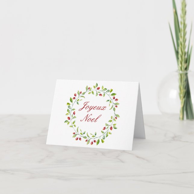 Modern Berry Wreath Christmas Card (Front)