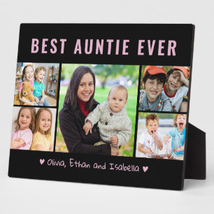 Modern Best Auntie Ever 5 Photo Collage Template Plaque