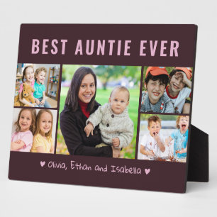Modern Best Auntie Ever 5 Photo Collage Template Plaque