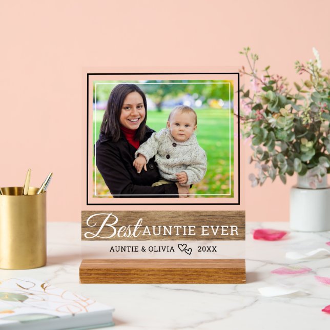 Modern Best Auntie Ever Aunt And Neice Photo Acrylic Sign (Wedding)