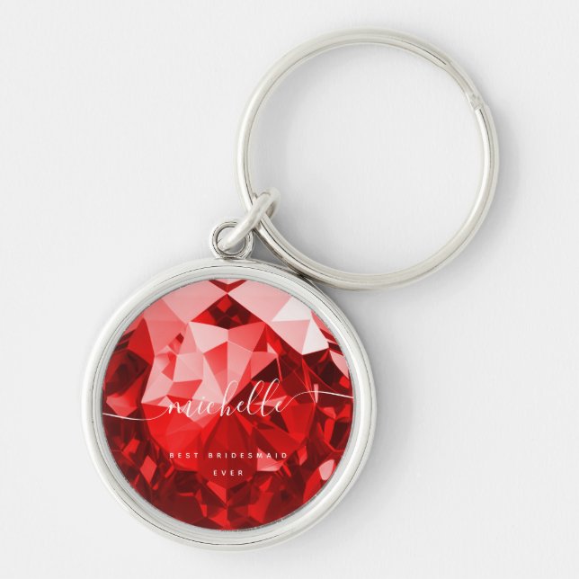 Modern Best Bridesmaid Ever Monogram Name Ruby  Key Ring (Front)