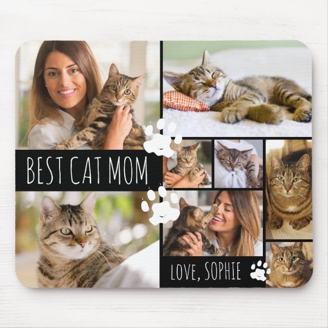 Modern BEST CAT MOM 8 Photos Personalised Mouse Mat (Front)