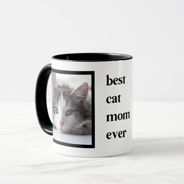 Modern Best Cat Mum Ever Quote 2 Photo Mug (Front Left)