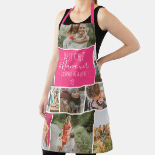 Modern Best chef grandma photo collage grid pink Apron