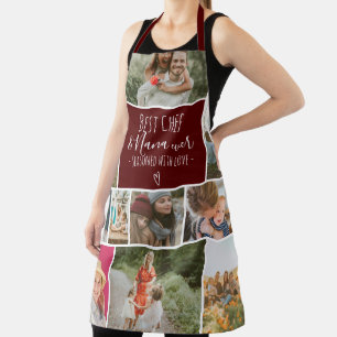 Modern Best chef grandma photo collage grid red Apron