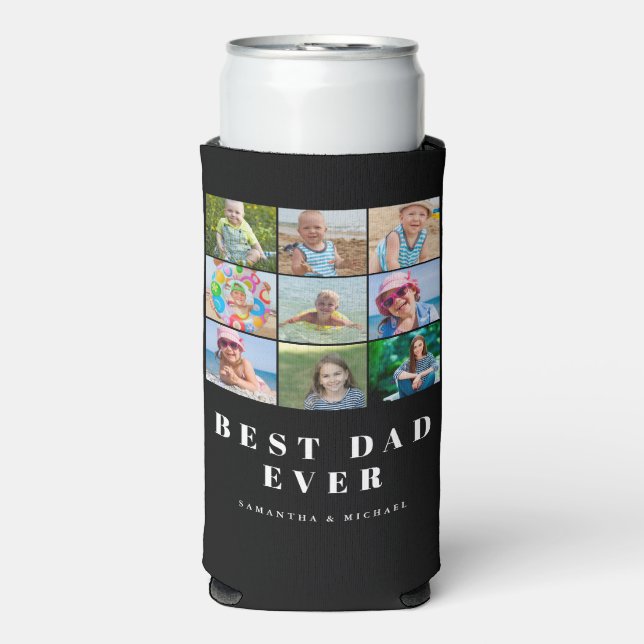 Modern Best Dad 9 Photo Seltzer Can Cooler (Seltzer Front)