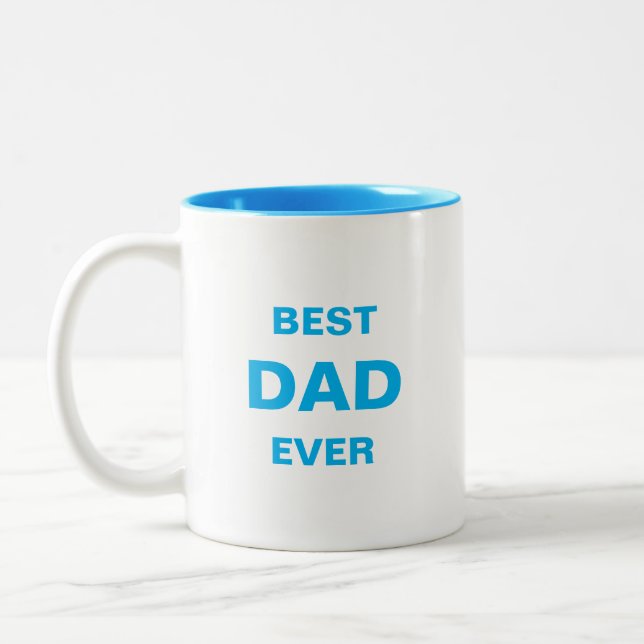 Modern Best Dad Calligraphy in Turquoise Blue Two-Tone Coffee Mug (Left)
