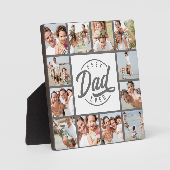 Modern Best Dad Ever 12 Photo Collage Plaque (Front)