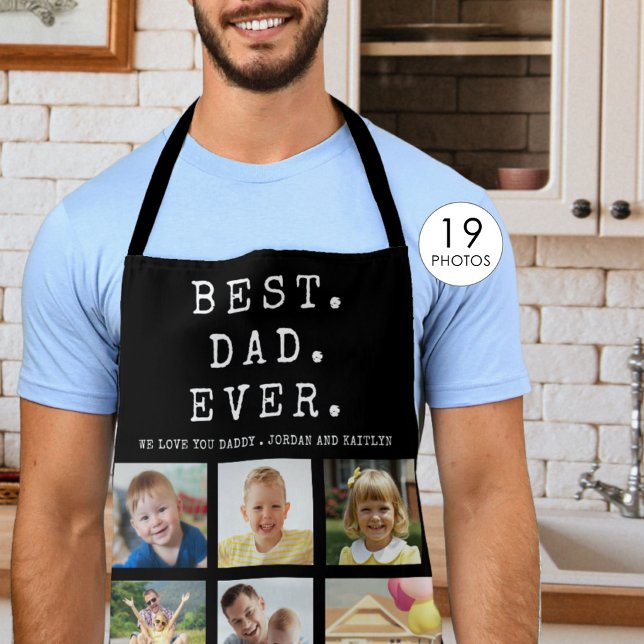 Modern BEST DAD EVER 19 Photo Collage Custom Apron (Creator Uploaded)