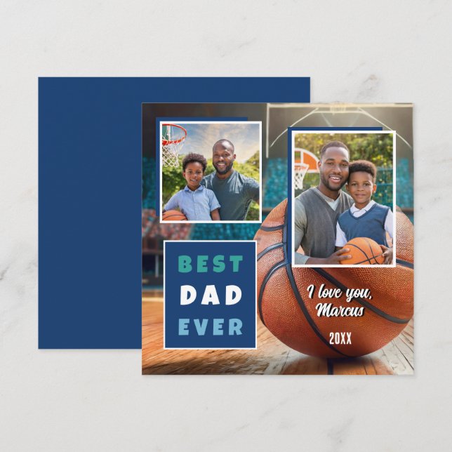Modern Best Dad Ever 2 Photo Collage Father's Day Holiday Card (Front/Back)