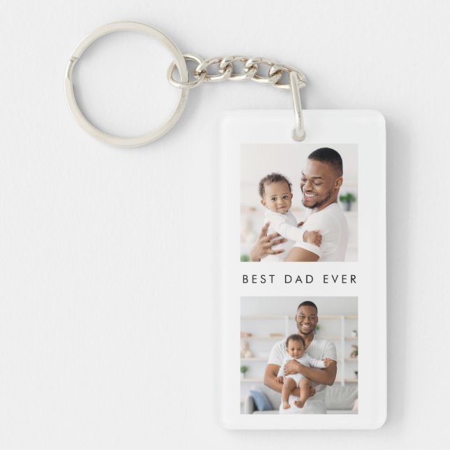 Modern Best Dad Ever 2 Photos Keychain (Front)
