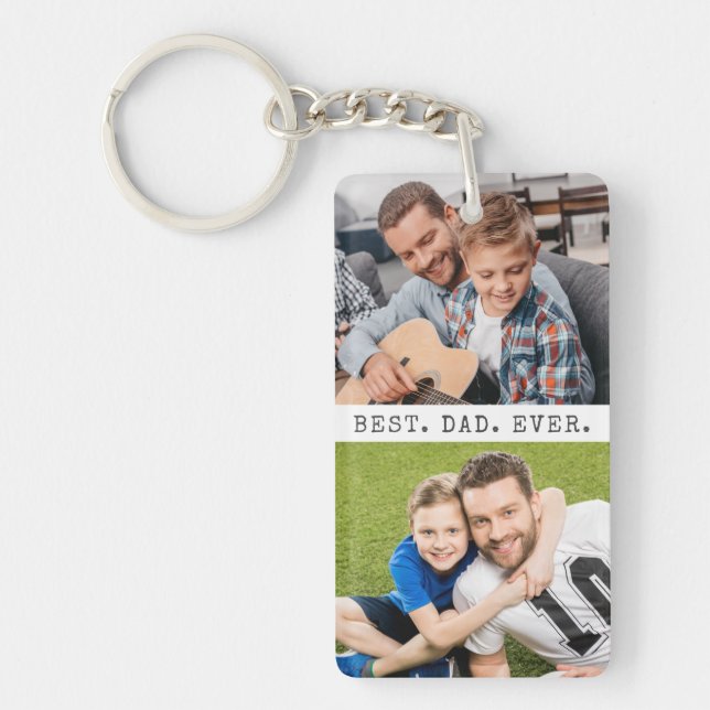 Modern BEST DAD EVER 2 Photos Personalised Key Ring (Front)