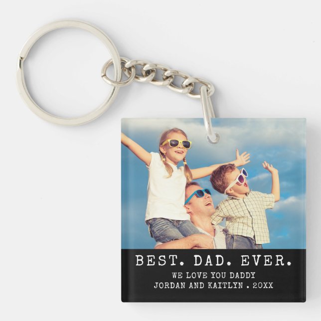 Modern BEST DAD EVER 2 Photos Personalised Key Ring (Front)