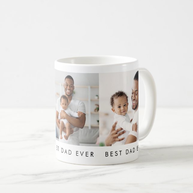 Modern Best Dad Ever 3 Photo Coffee Mug (Front Right)