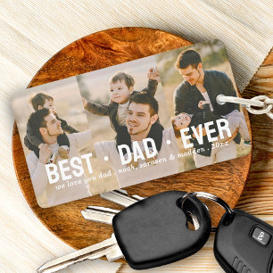 Modern Best Dad Ever 3 Photo Collage Custom Key Ring