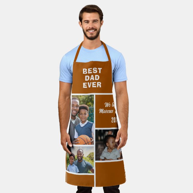 Modern Best Dad Ever 3 Photo Collage Father's Day  Apron (Worn)