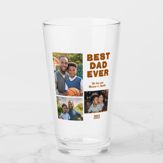 Modern Best Dad Ever 3 Photo Collage Father's Day  Glass (Front)