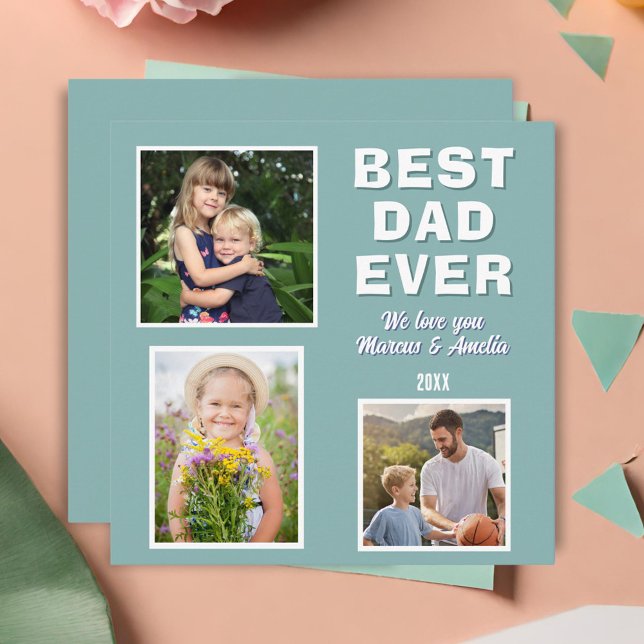 Modern Best Dad Ever 3 Photo Collage Father's Day  Holiday Card (Creator Uploaded)