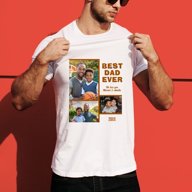 Modern Best Dad Ever 3 Photo Collage Father's Day  T-Shirt (Creator Uploaded)