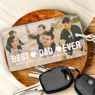 Modern Best Dad Ever 3 Photo Collage Hearts Custom Key Ring