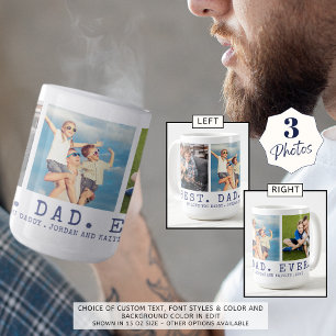 Modern BEST DAD EVER 3 Photos Navy Blue Custom Coffee Mug