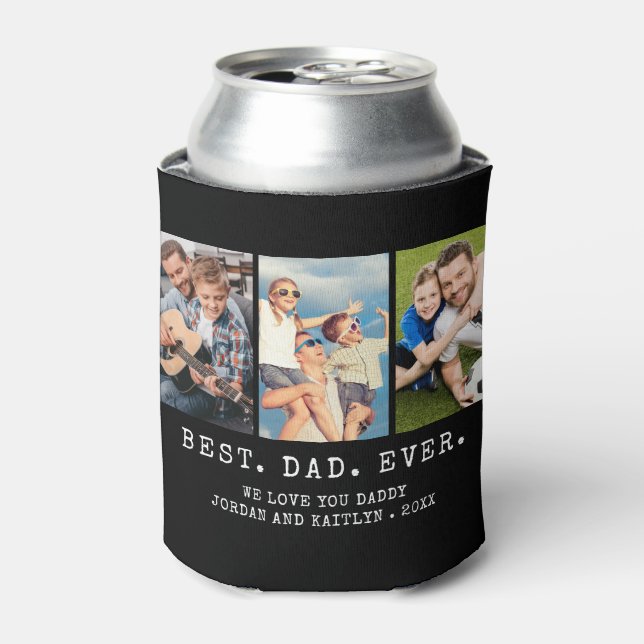 Modern BEST DAD EVER 3 Photos Personalised Can Cooler (Can Front)