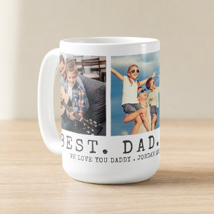 Modern BEST DAD EVER 3 Photos Personalised Coffee Mug