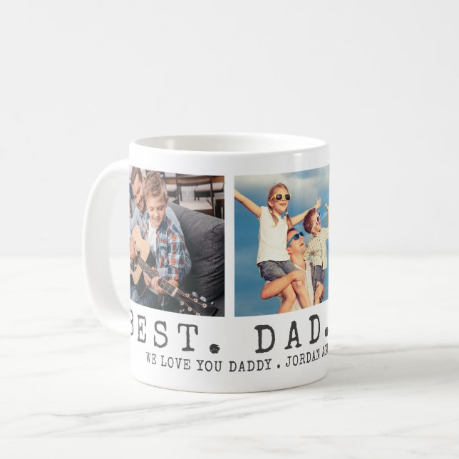 Modern BEST DAD EVER 3 Photos Personalised Coffee Mug (Front Left)