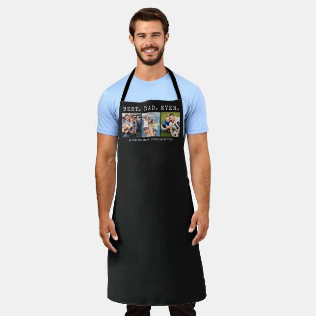 Modern BEST DAD EVER 3 Photos Personalised Custom Apron (Worn)