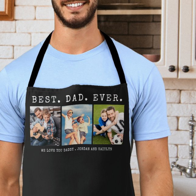 Modern BEST DAD EVER 3 Photos Personalised Custom Apron (Creator Uploaded)