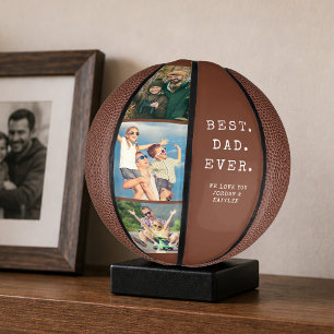 Modern BEST DAD EVER 3 Photos Personalised Custom Mini Basketball