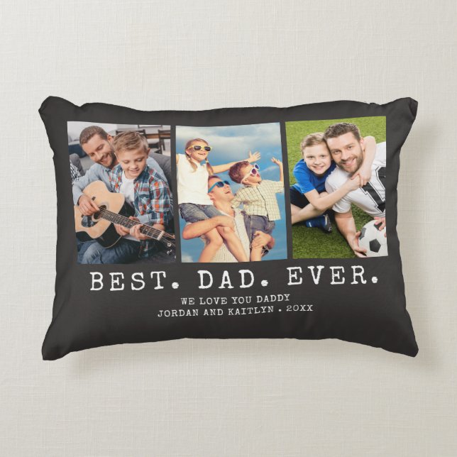Modern BEST DAD EVER 3 Photos Personalised Decorative Cushion (Front)