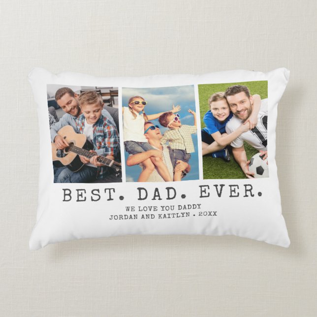 Modern BEST DAD EVER 3 Photos Personalised Decorative Cushion (Front)