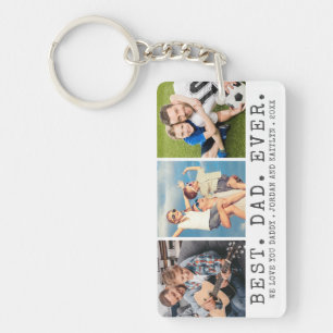 Modern BEST DAD EVER 3 Photos Personalised Key Ring