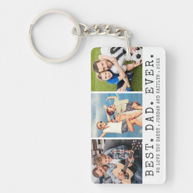 Modern BEST DAD EVER 3 Photos Personalised Key Ring (Front)