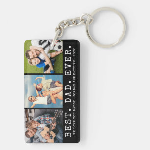 Modern BEST DAD EVER 3 Photos Personalised Key Ring