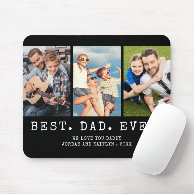Modern BEST DAD EVER 3 Photos Personalised Mouse Mat (With Mouse)