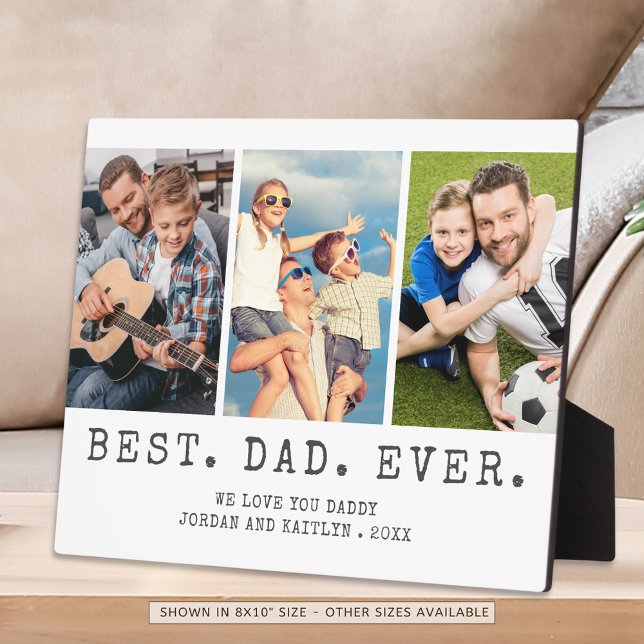 Modern BEST DAD EVER 3 Photos Personalised Plaque (Creator Uploaded)