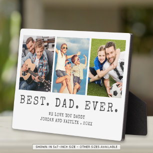 Modern BEST DAD EVER 3 Photos Personalised Plaque