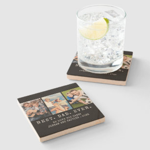 Modern BEST DAD EVER 3 Photos Personalised Stone Coaster