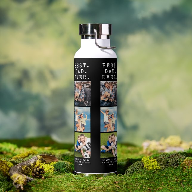 Modern BEST DAD EVER 3 Photos Personalised Water Bottle (Outdoor)