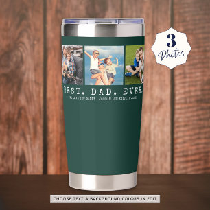 Modern BEST DAD EVER 3 Photos Personalized Green Insulated Tumbler