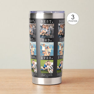 Modern BEST DAD EVER 3 Photos Repeating Insulated Tumbler