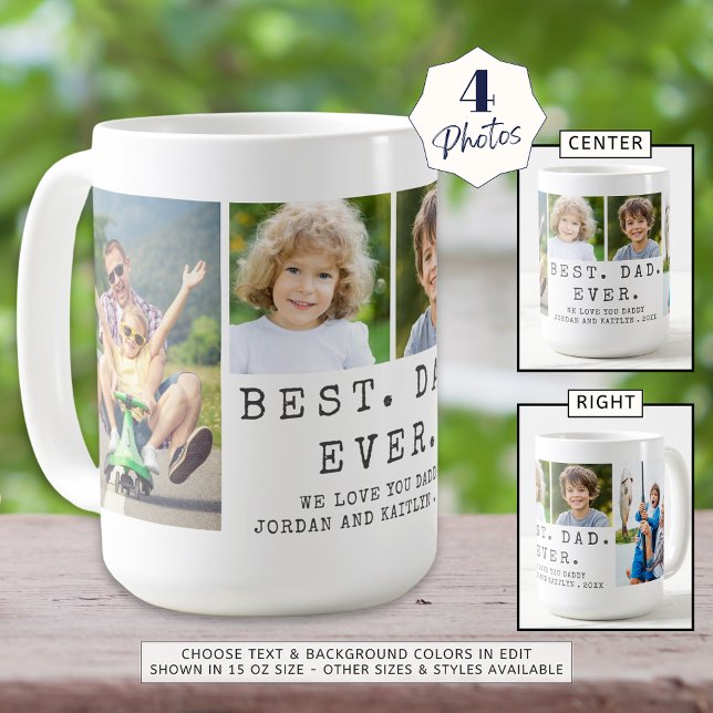 Modern BEST DAD EVER 4 Photo Collage Personalised Coffee Mug (Creator Uploaded)