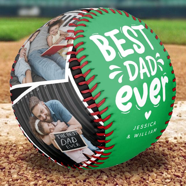Modern Best Dad Ever 4 Photo Fathers Gift Baseball (Creator Uploaded)