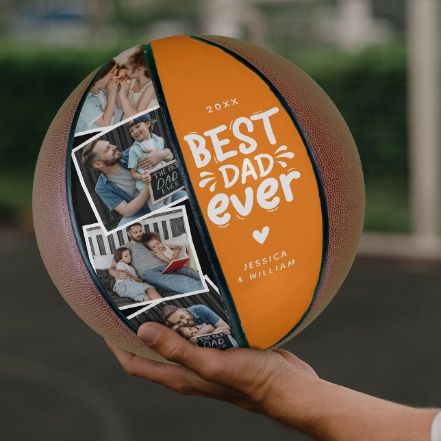 Modern Best Dad Ever 4 Photo Fathers Gift Basketball (Creator Uploaded)