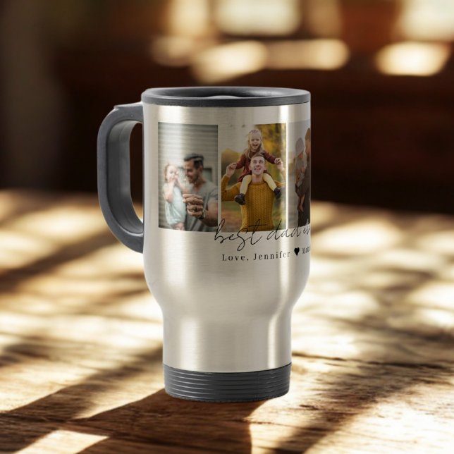 Modern Best Dad Ever 4 Photos Letter Cutout Travel Mug (Creator Uploaded)